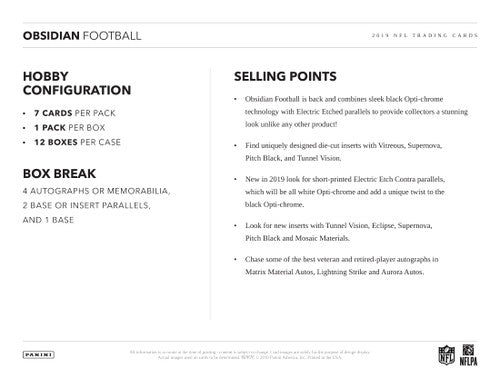 2019 Panini Obsidian Football Hobby Box