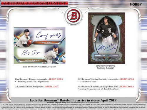 2019 Bowman Baseball Hobby 12 Box Case