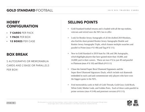2019 Panini Gold Standard Football Hobby Box