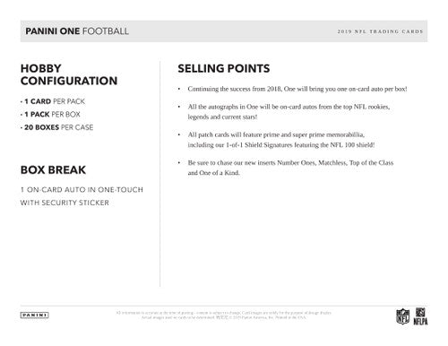 2019 Panini One Football Hobby Box