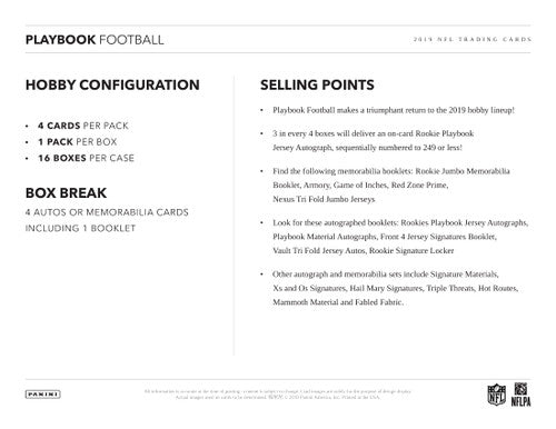 2019 Panini Playbook Football Hobby Box