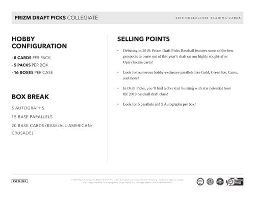 2019 Panini Prizm Collegiate Draft Picks Baseball Hobby Box