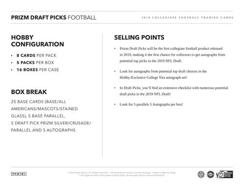 2019 Panini Prizm Collegiate Draft Picks Football Hobby Box