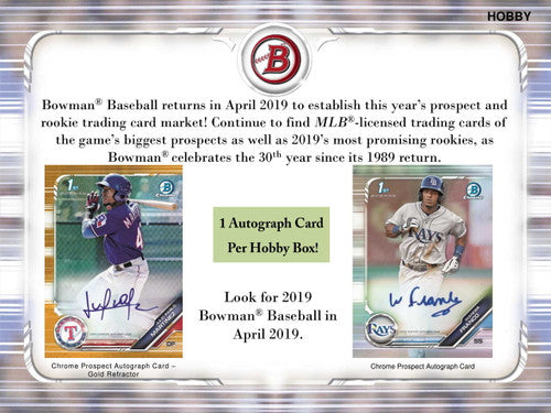 2019 Bowman Baseball Hobby 12 Box Case