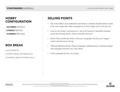 2021 Panini Contenders Baseball Hobby 12 Box Case