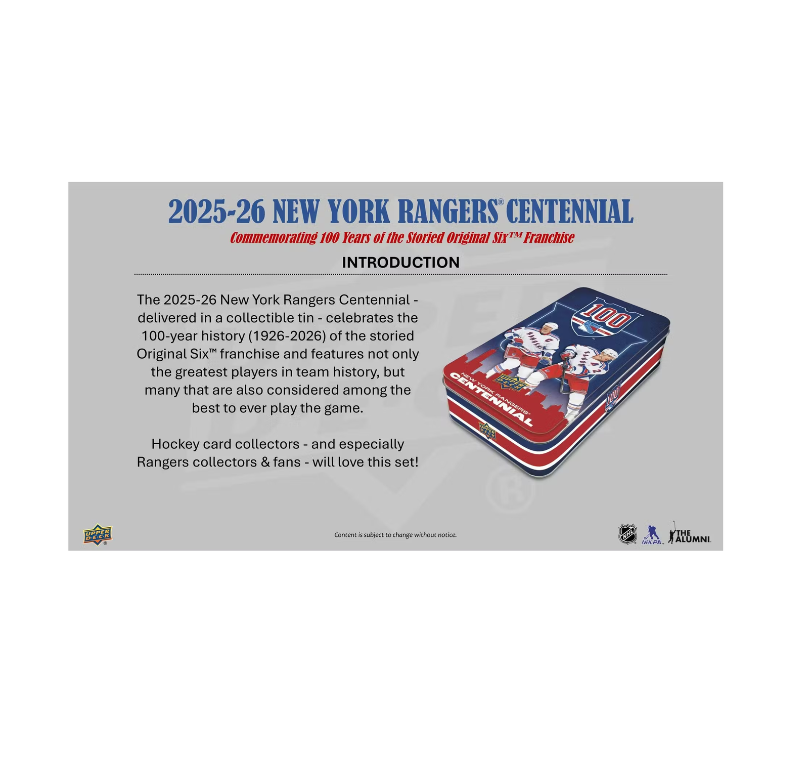 2025-26UpperDeckNewYorkRangersCentennialHockeyHobbyBox3