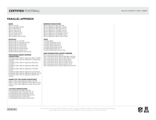 2020 Panini Certified Football Hobby Box