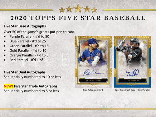 2020 Topps Five Star Baseball Hobby 8 Box Case