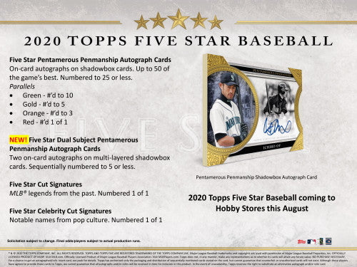 2020 Topps Five Star Baseball Hobby 8 Box Case