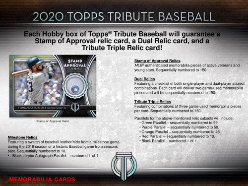2020 Topps Tribute Baseball Hobby 6 Box Case