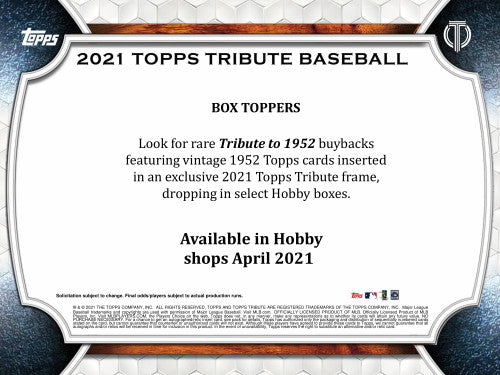 2021 Topps Tribute Baseball Hobby 6 Box Case