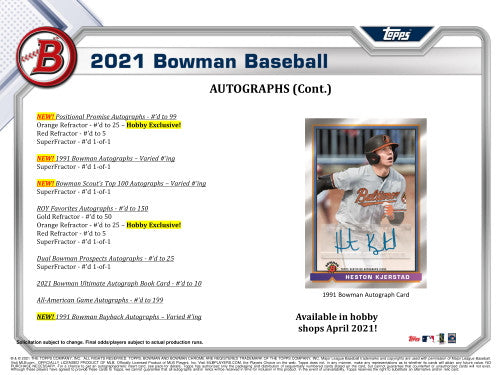 2021 Bowman Baseball Hobby 12 Box Case